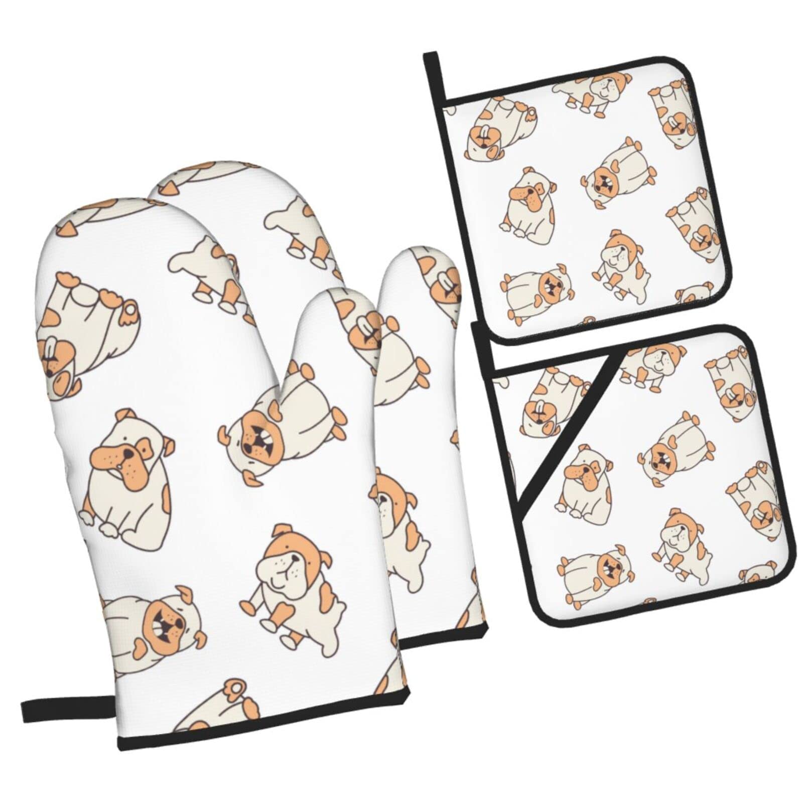 Bulldog Patterns Oven Mitts and Pot Holders Sets, Christmas Oven Mitt Kitchen Heat Resistant Non-Slip Pot Holders Set for Cooking Baking BBQ