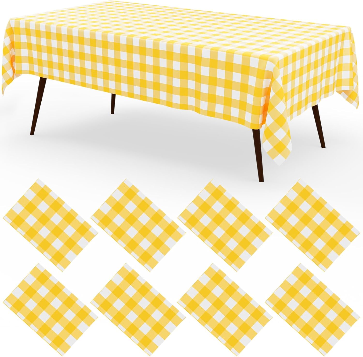 misaya 8 Packs Buffalo Disposable Table Cloth, 54 x 108 Inch Waterproof Plastic Tablecloth, Rectangle Yellow and White Checkered Table Covers for Picnic, Birthday, Party