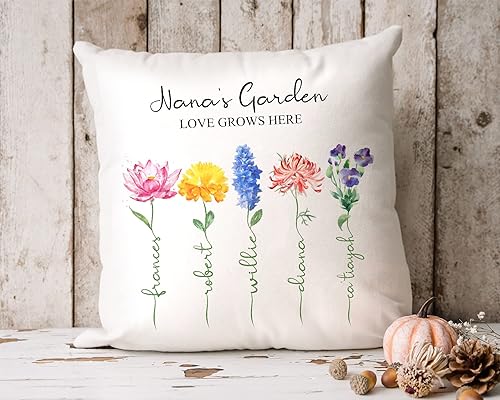 Miniatura 5 de MINT22 Almohada de jardín personalizada para abuela, almohada de flor de nacimiento personalizada, almohada de jardín de abuela con nombre, regalo