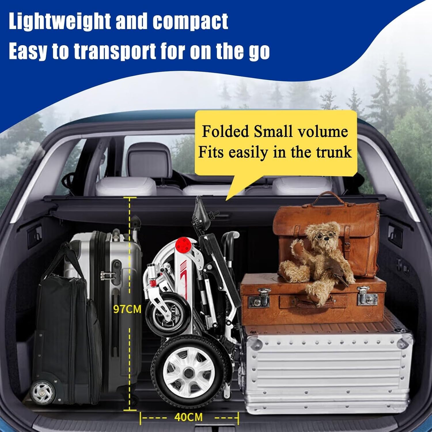Silla De Ruedas Eléctrica Plegable con Cesta La Compra,Sillas Ruedas Eléctricas para Personas Mayores,Capacidad Carga 150 Kg,Alcance 40 Km,Silla Ruedas Eléctrica Plegable Ligera
