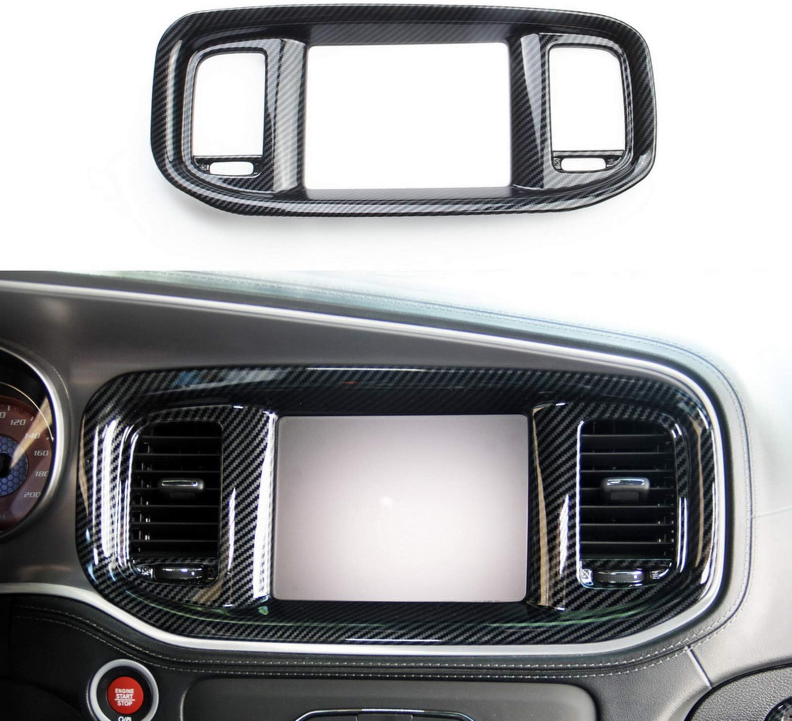 crosselec Carbon Fiber Dashboard Dvd Navigation Screen Frame Cover Trim for Dodge Charger 2015+ (Black Carbon Fiber)