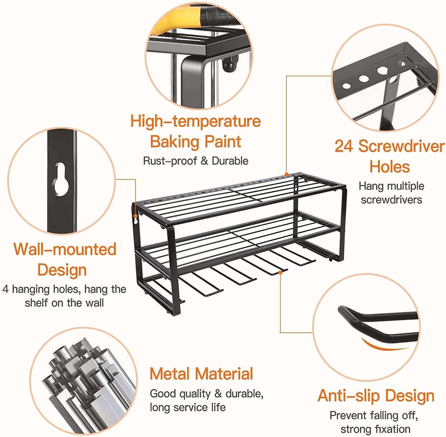 Organisateur d'Outils Électriques,Support Métal Mural pour cinq Perceuses,Robuste Organiseur d'outils électriques de Rangement pour Garage,Maison,Atelier,Noir
