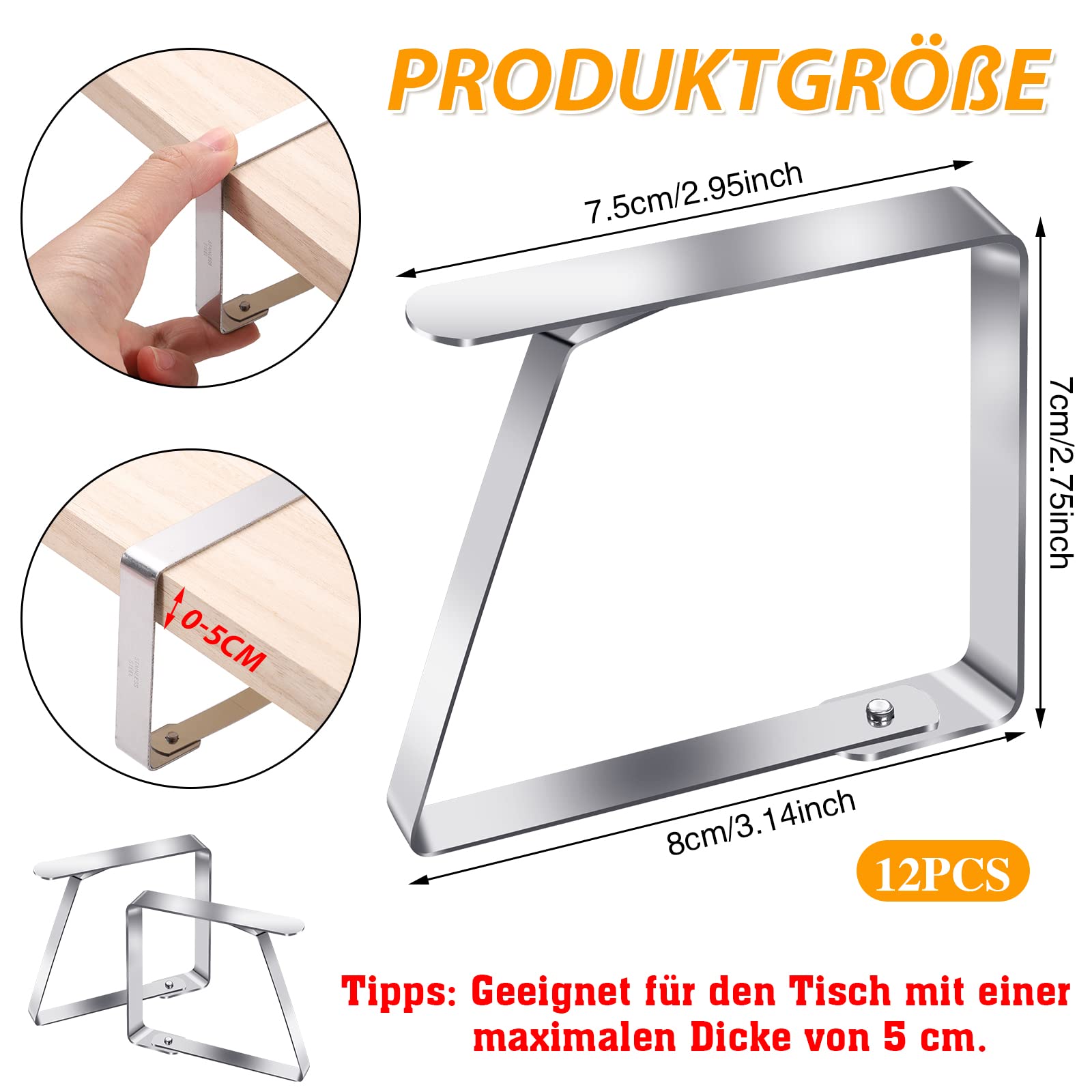 Ferma Tovaglia In Acciaio Inox - 12 Pezzi - 8x7 Cm - Per Tavoli Interni Ed Esterni - Anti Vento - Foto 9