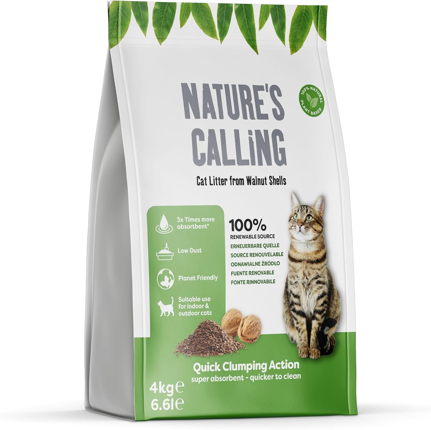 Nature’s Calling 4Kg Walnut Shell Cat and Kitten Litter, Ultra Absorbent Clumping Litter, Biodegradable with Superior Odour Control Eco Friendly