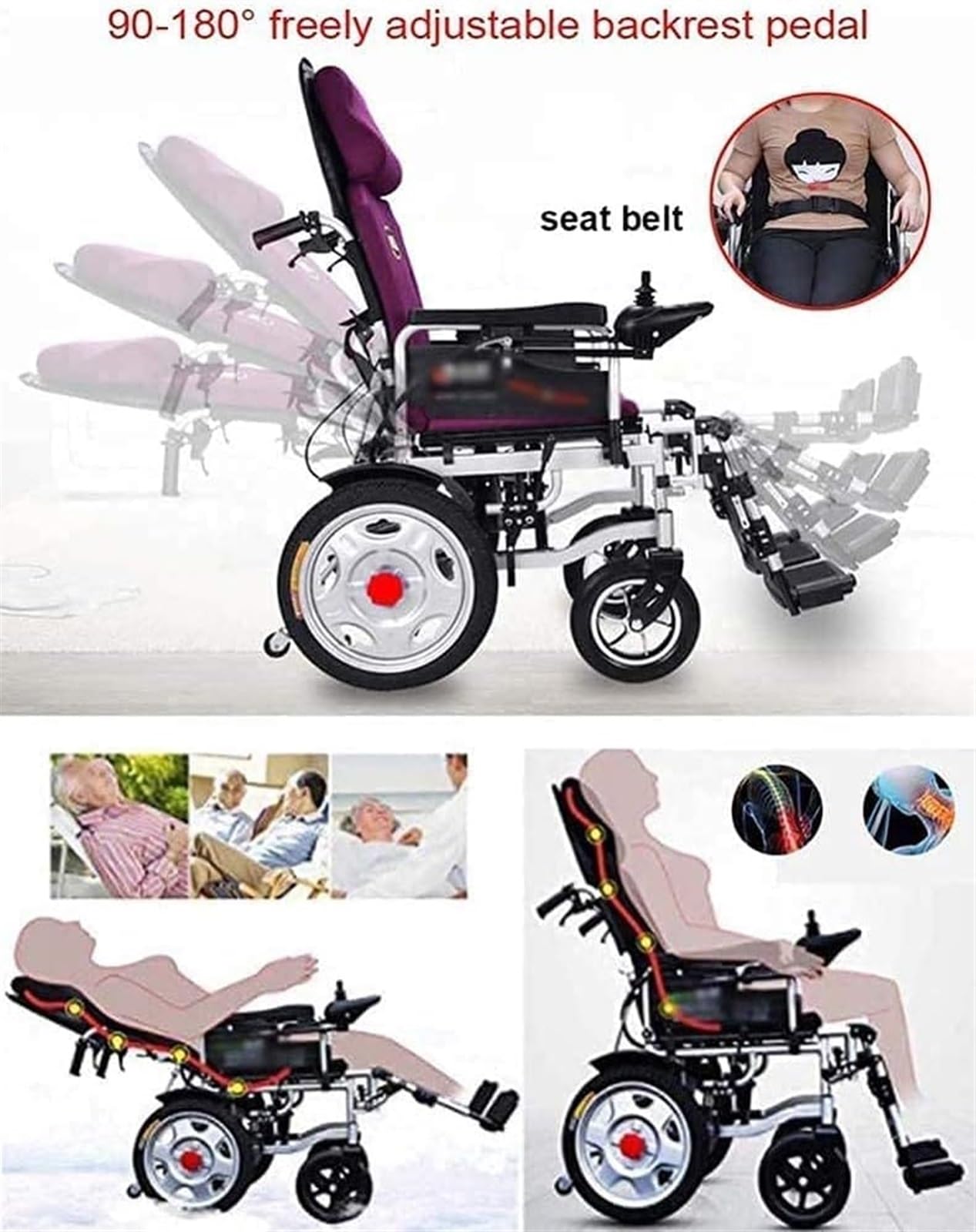 Fauteuil Roulant Électrique Pliable Et Léger - Aide À La Mobilité Intelligente À Dossier Haut Et Inclinable For Personnes Handicapées - Supporte Jusqu'à 400 Lb(Black,20A)