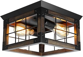 Farmhouse Flush Mount Ceiling Light, 2-Lights Farmhouse Ceiling Light Fixture, Corner Farmhouse Kitchen Light Fixtures with E26 Socket, Rustic Light Fixtures for Dining Room Kitchen Entryway