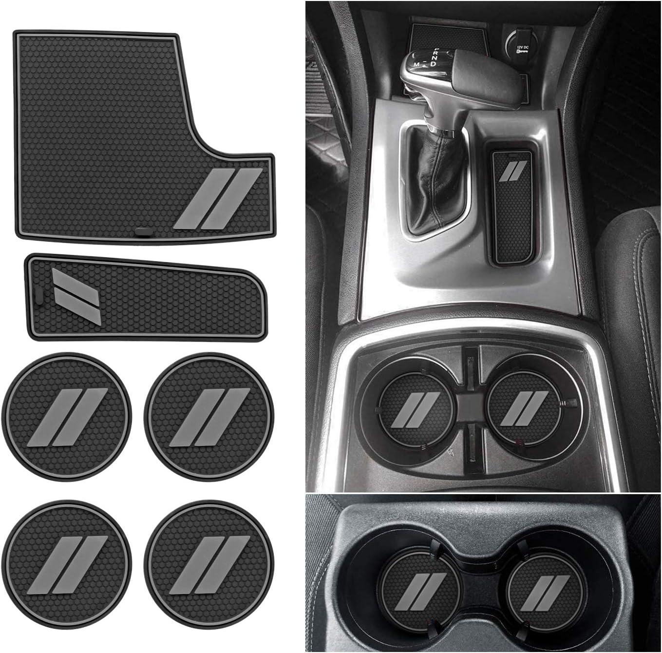 Fits Dodge Charger Accessories 2015-2023, Cup Holder Insert Center Console Shifter Liner Trim Interior Door Pocket Mats Pad (6pcs Set,Gray Trim)