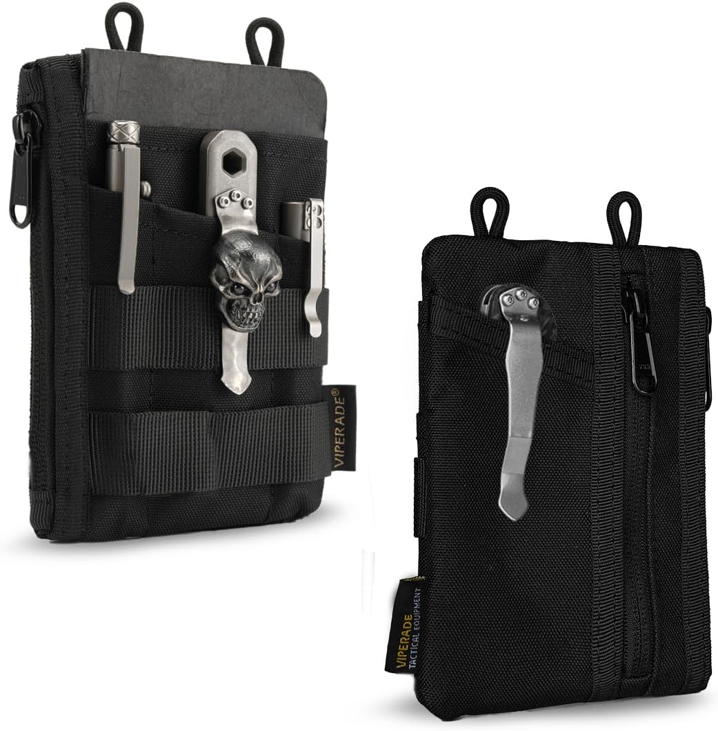 VIPERADE VE16N EDC Pouch, Men's EDC Organizer with 5 Pockets, 2 Zipper Pockets, Slim EDC Wallet, Multitool Pouch for Everyday Carry (Black)