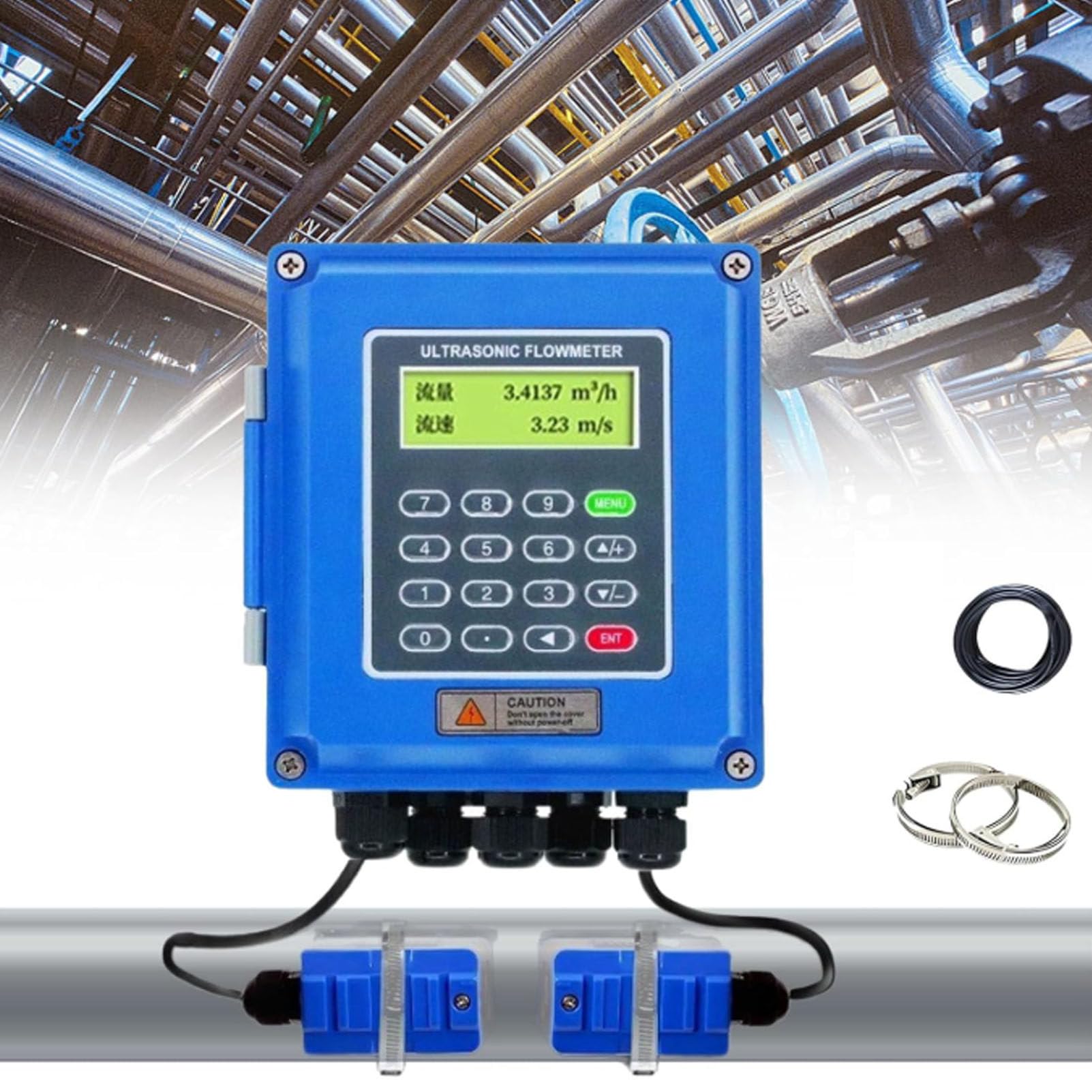 Medidor de flujo de agua ultrasónico, medidor de flujo de líquido digital con pantalla LCD, montaje en pared, sensores ultrasónicos de abrazadera, protección IP68 para tuberías grandes