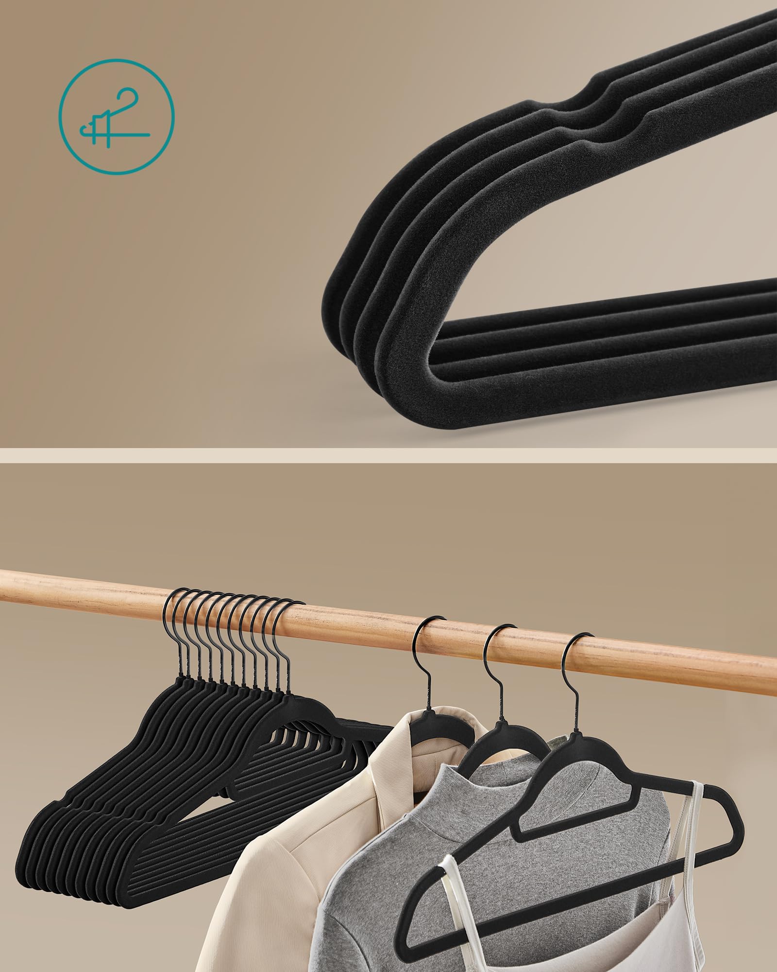 CRF029B03 Fluwelen kleerhangers, set van 30 stuks, antislip, met inkepingen op de