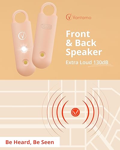 Miniatura 9 de Vantamo Alarma personal para mujer, altavoces dobles extra fuertes, primero con aviso de batería baja con luz estroboscópica, recargable, llavero de