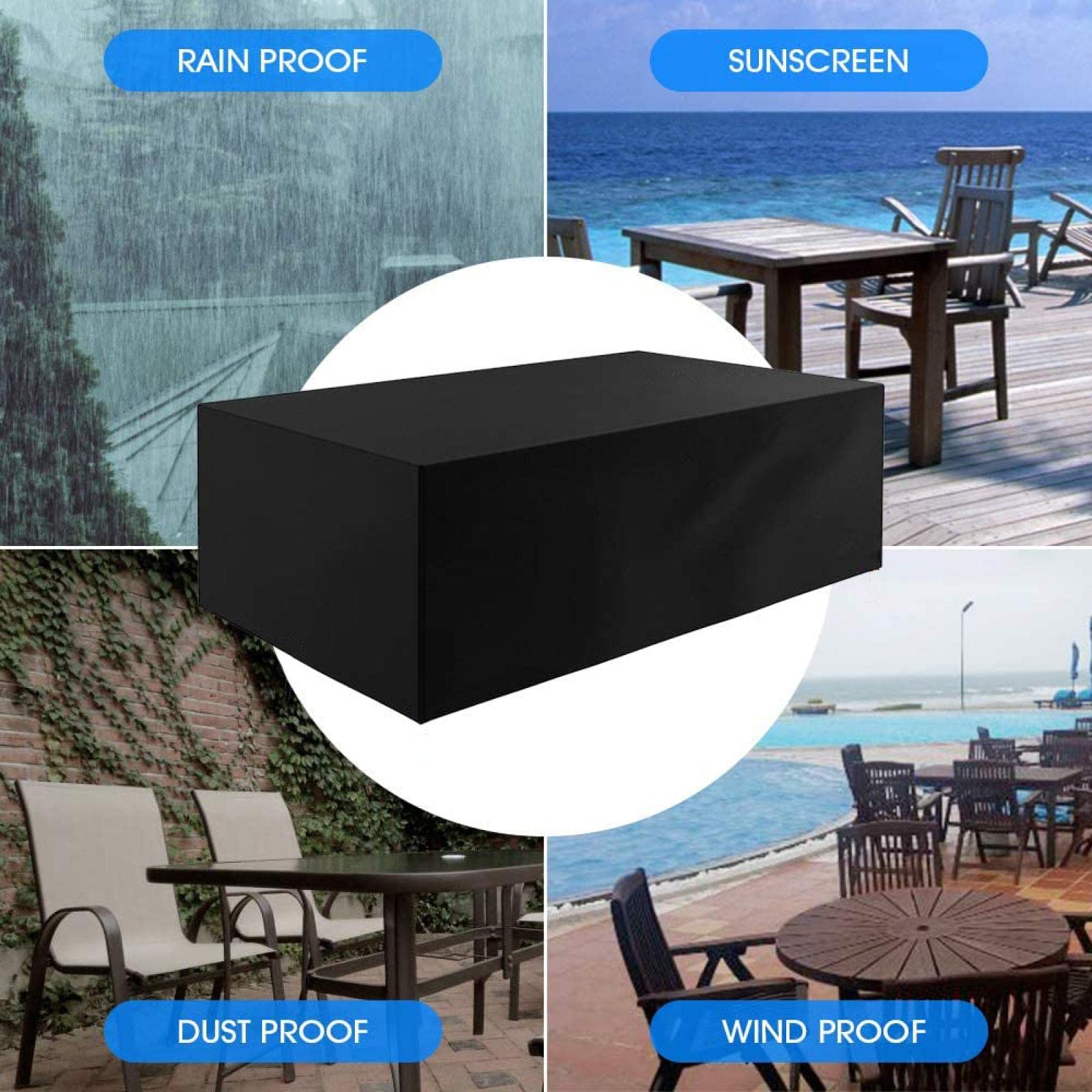 Gartenmöbel Abdeckung Wasserdicht 370x210x100cm Schwerlast Regenschutz und Staubfest Gartentisch Abdeckung Abdeckplane Rechteckige Schutzhülle Gartenmöbel Winterfest