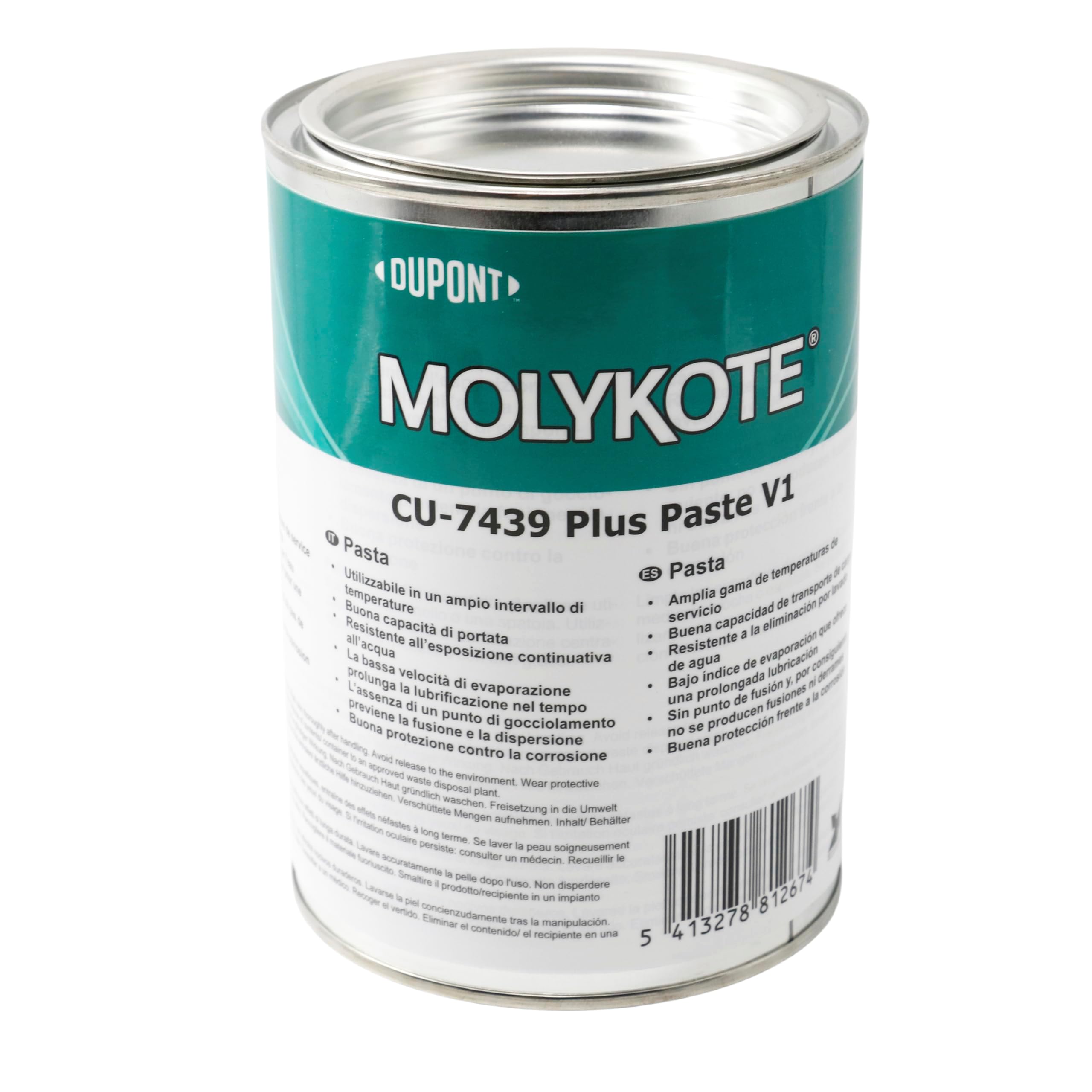 Molykote Cu-7439 Plus Paste V1 1kg Grasa Lubricante con Cobre en Polvo Alta Carga Anti-Atrancamiento Resistencia a la Corrosión Alta Temperatura