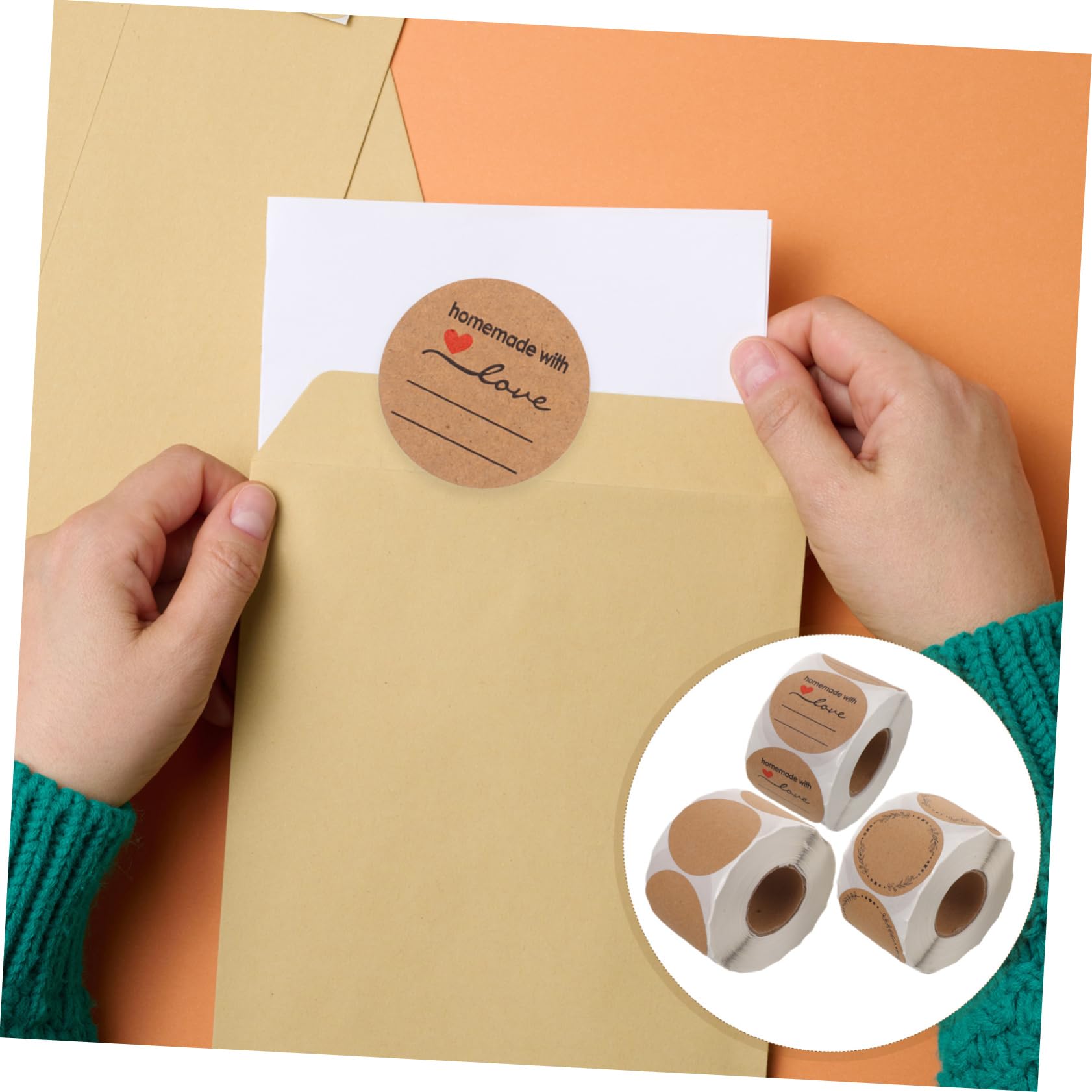 Etichette Adesive Rotonde 3 Pezzi in Carta Kraft Color Khaki | Adesivo Forte, Superficie Scrivibile, per Confezioni Alimentari e Avvolgimento