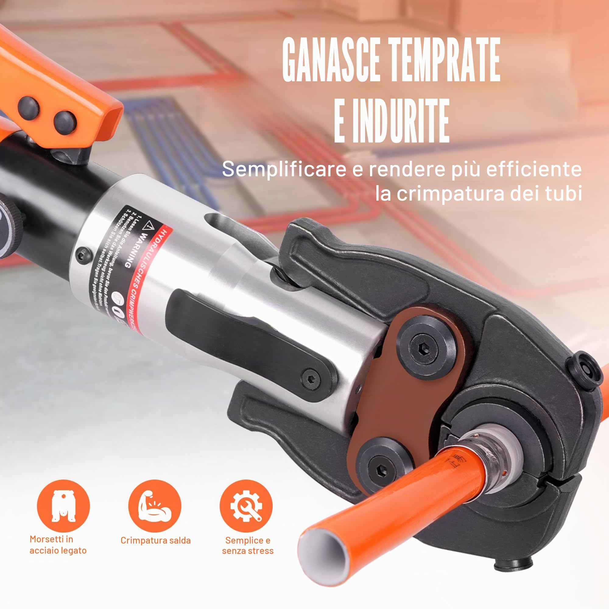 AMZCNC Pinza a pressa professionale (idraulica) con ganasce a pressione, profilo TH 16-20-26-32, per tubi compositi con raccordi del contorno TH, inserti a ganasce TH16, TH20, TH26, TH32 con