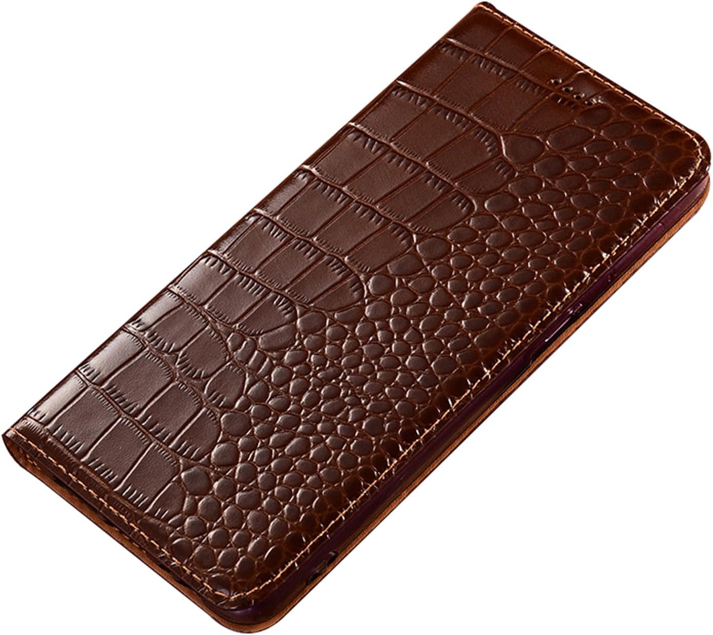 Genuine Leather Case for Samsung Galaxy S25 Ultra/S25 Plus/S25, Crocodile Pattern Flip Wallet Stand Case All-Round Protection Cover,Brown,S25 Ultra