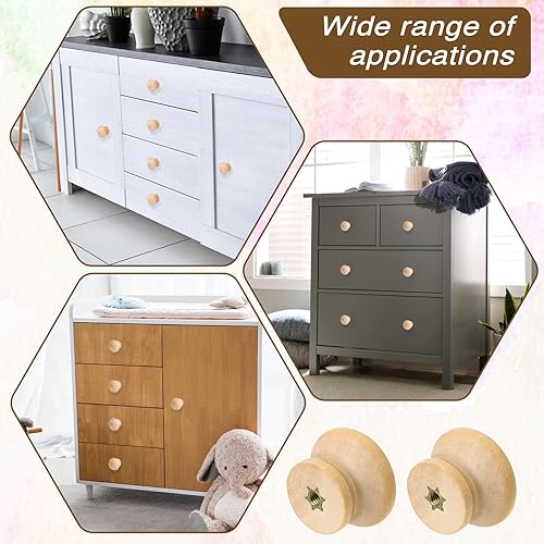 Miniatura 6 de Mozeat Lens 20 pomos de madera para gabinetes, pomos de madera de 1.1 pulgadas, pomos de madera para cajones de aparador, tiradores redondos de