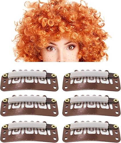 Miniatura 4 de 100 clips de peluca de 6 dientes, 1.3 in en forma de U, pinzas de presión con abrazadera firme marrón oscuro para fijación de sombreros