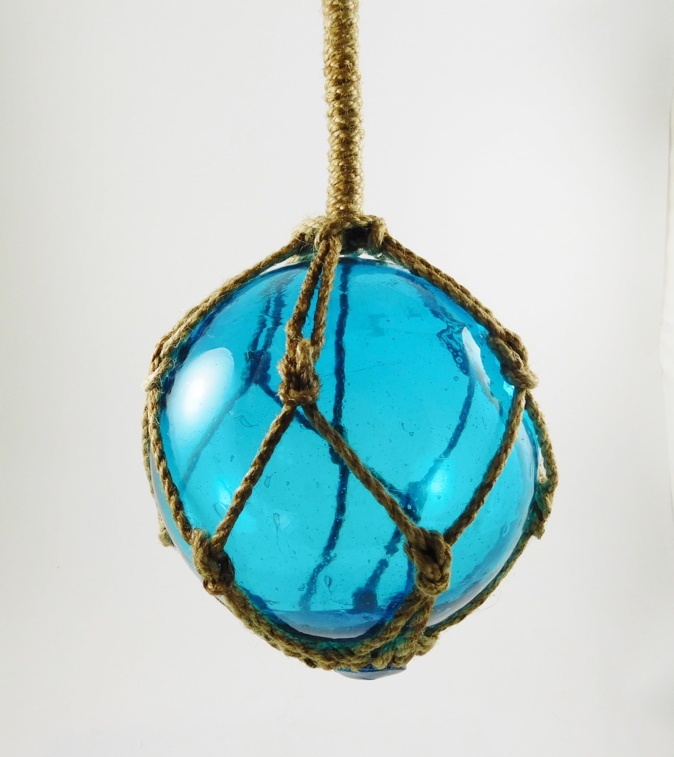 Nautical Glass Sea Fishing Float Buoy Turquoise | 5"/12.5cm Dia With Rope Hanger | 15218T