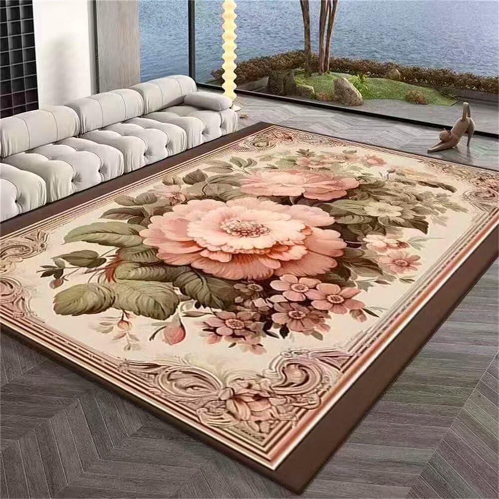 Tapis rose ado facile à entretenir 100X200CM lavable pour salon moderne