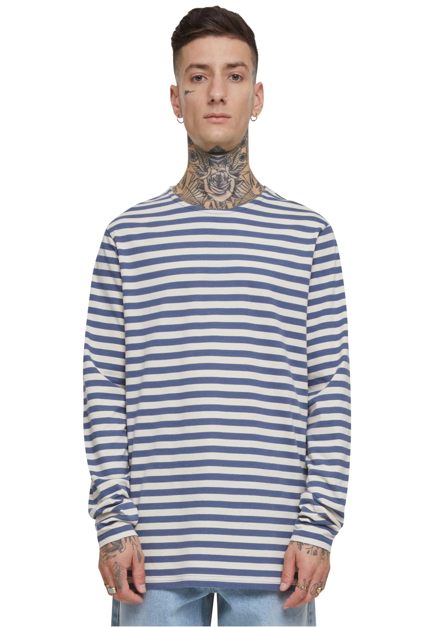 Urban Classics Men's Whitesand/Vintage Blue Tb3801-Regular Stripe Ls T-Shirt, S Uk