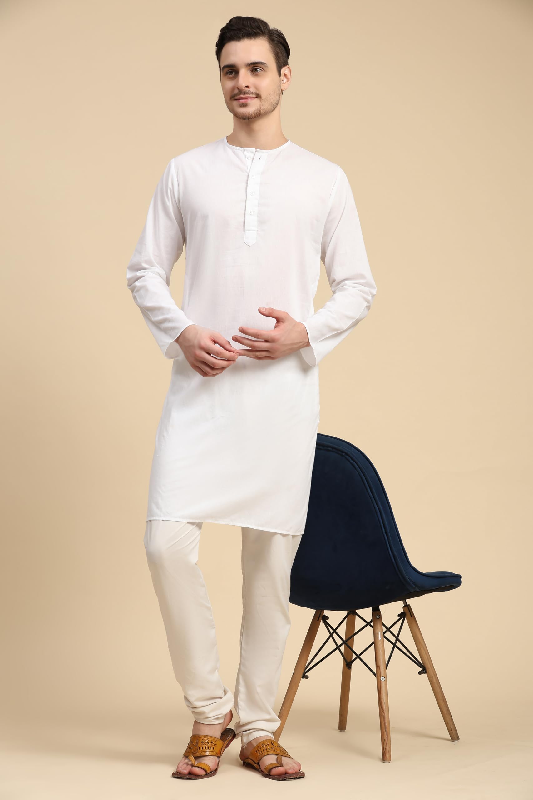 SKAVIJ Traditionelles Kurta Pyjama Set Herren – 100% Baumwolle Ethno Kleidung für Sommer, Yoga & Feiern