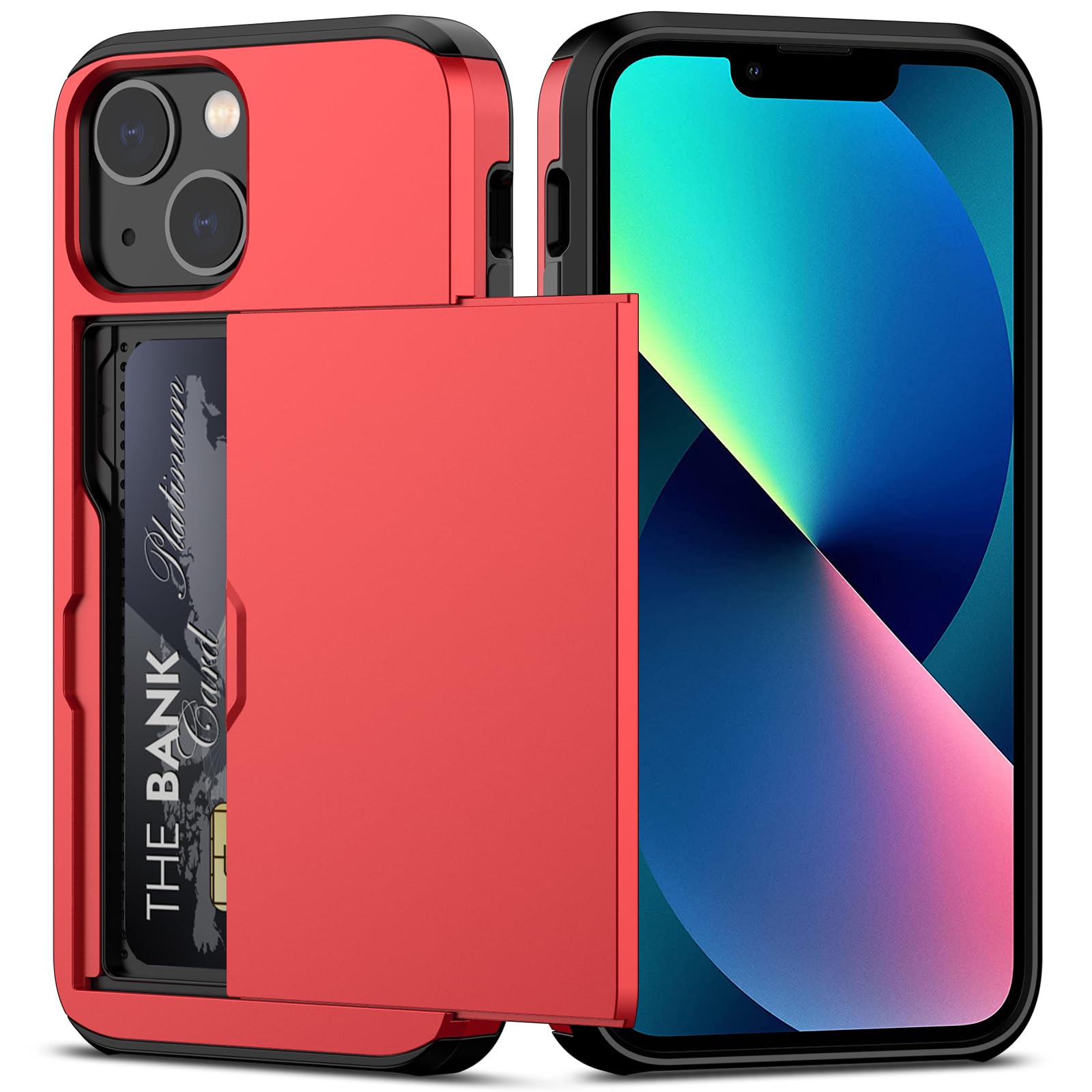 Nvollnoe for iPhone 13 Mini Case with Card Holder Heavy Duty Protective Dual Layer Shockproof Hidden Card Slot Slim Wallet Case for iPhone 13 Mini for