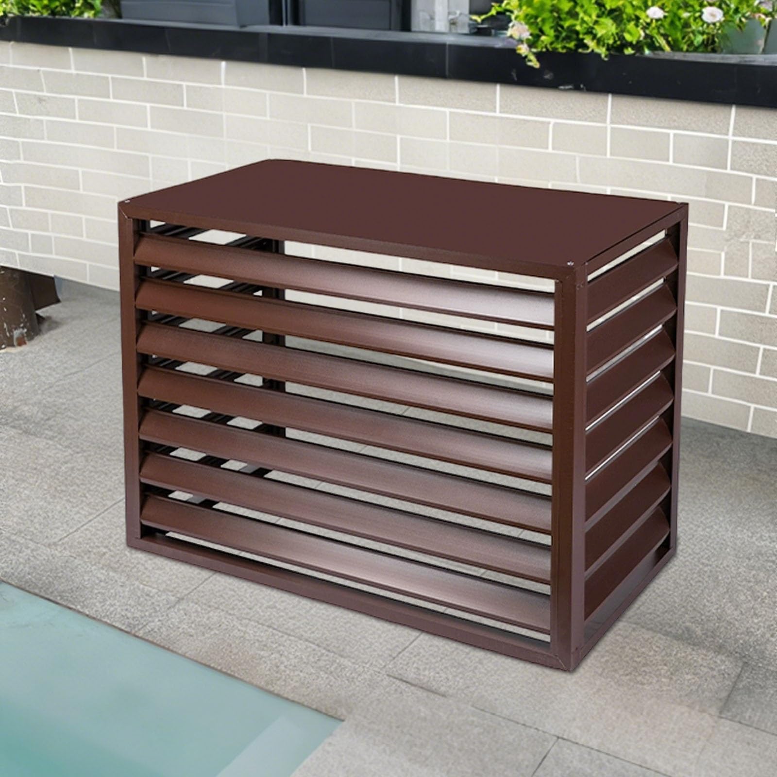 QYMYOZ Outdoor Air Conditioner Cover, Aluminum Privacy and Noise Reduction, Brown 110x60x80cm, Weatherproof Protection for HVAC Units, Durable & Stylish Design