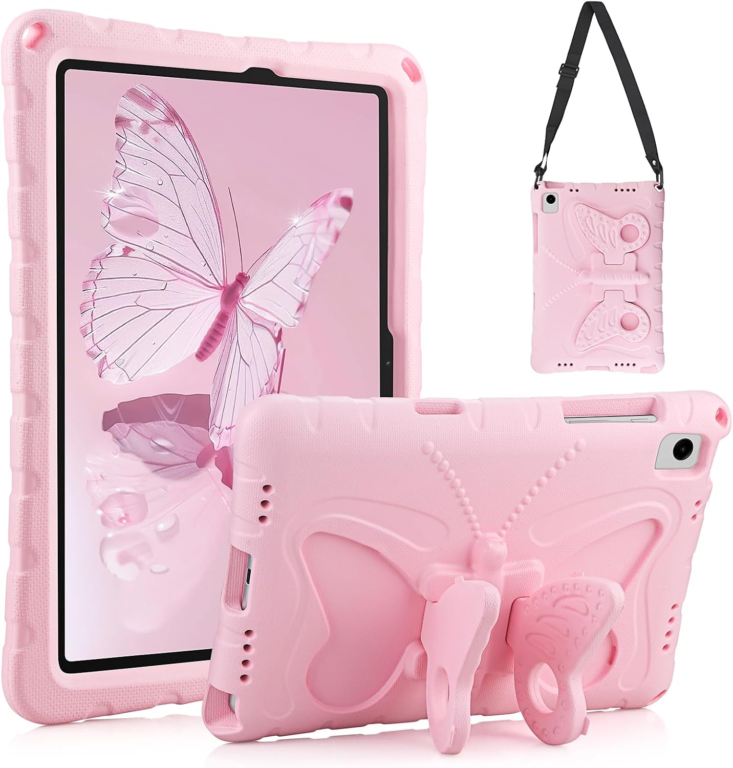 VOFUOE for Samsung Galaxy Tab A11 Plus Case 2025, for Galaxy Tab A9 Plus Case 2023 11 Inch for Kids Girls with Butterfly Wings Stand Shoulder Strap Soft EVA Tablet Cover for Galaxy Tab A9+/A11+-Pink