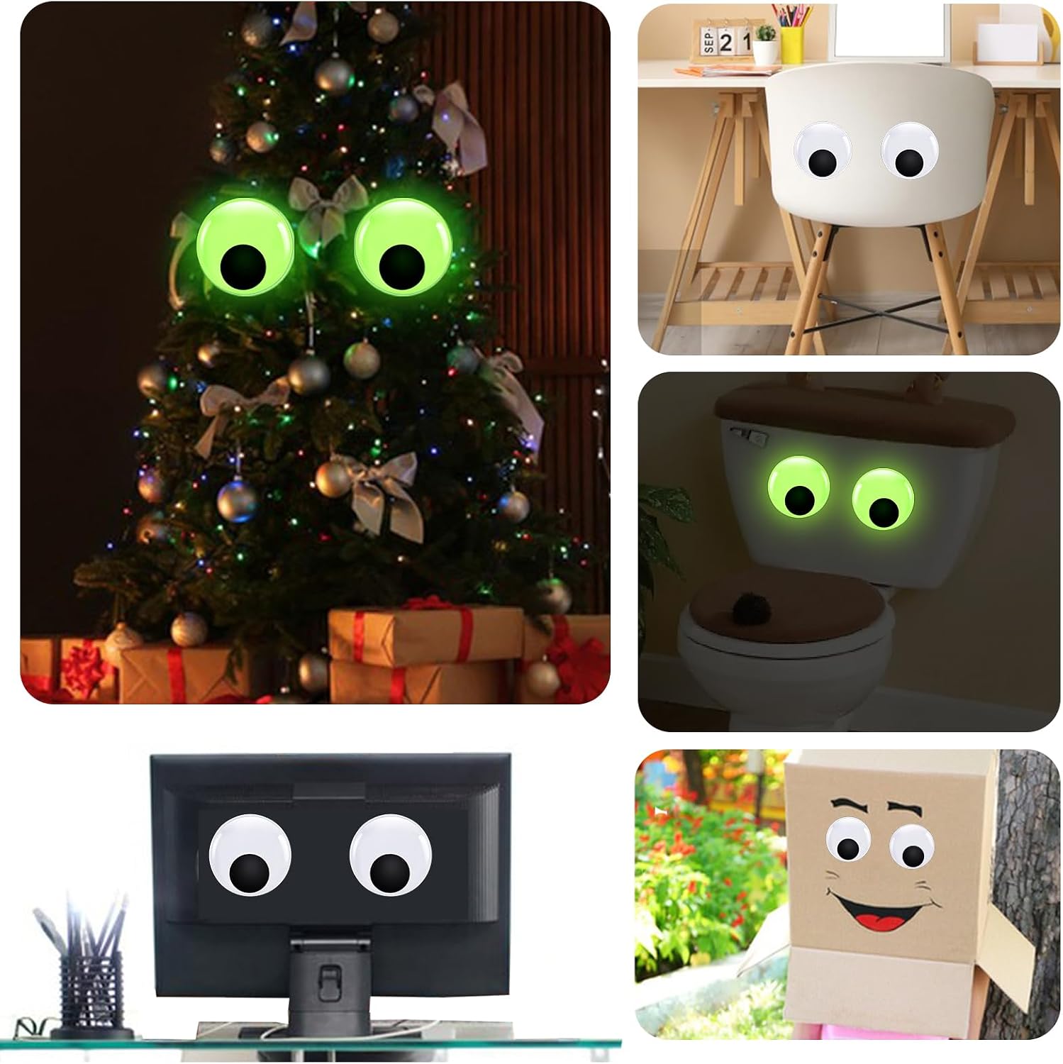 TOAOB 4pcs Large Glow in The Dark Googly Wiggle Eyes Self Adhesive 4 Inch