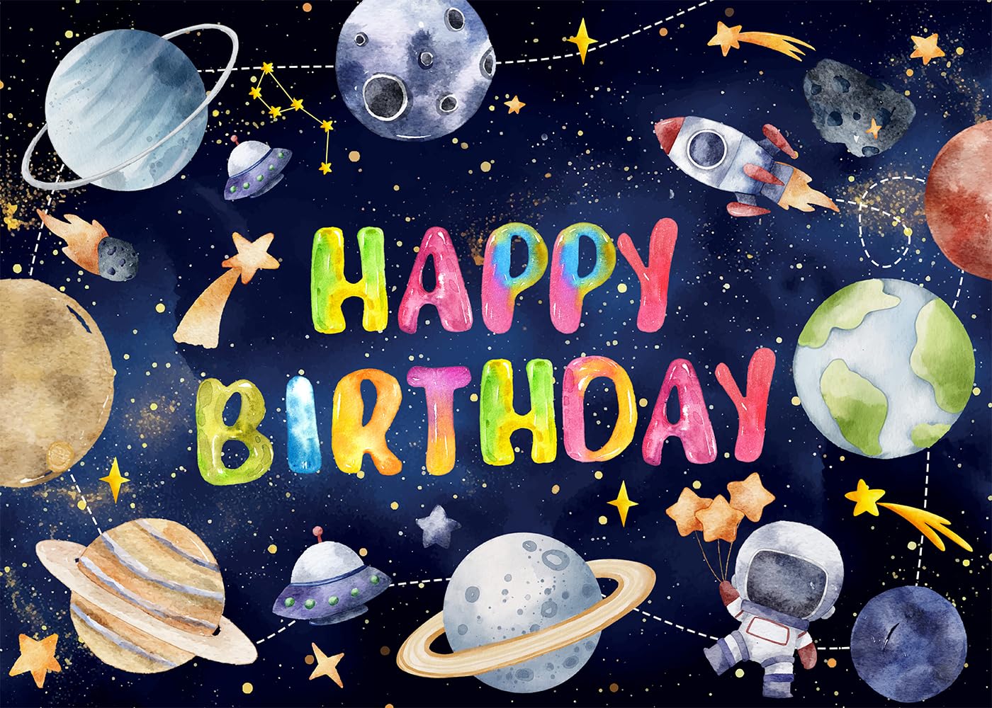 DULUDA 7x5 FT Outer Space Birthday Backdrop Astronaut Rocket Solar System Photography Background Universe Planet Spaceship Birthday Party Photo Studio Props Decoration Photo Props Cake Table Banner