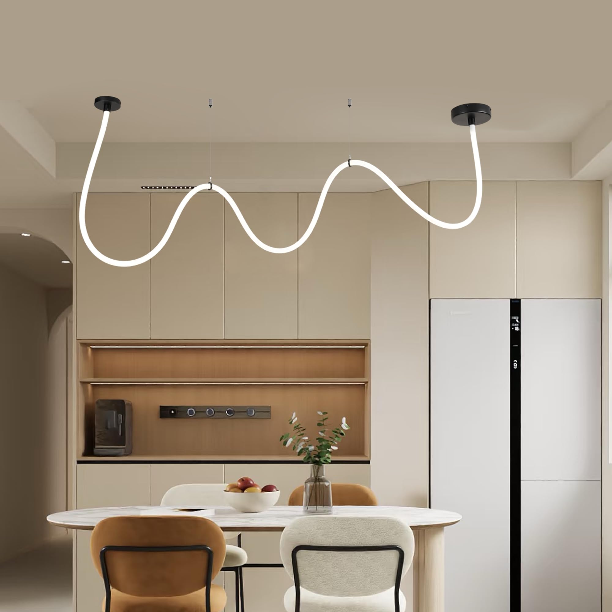 Pendelleuchte LED mit Silikonschlauch und Fernbedienung, 3 Farbtemperaturen 3000 K–6000 K Deckenleuch, 68W, flexibles Design für Schlafzimmer, Wohnzimmer und Gewerberäume