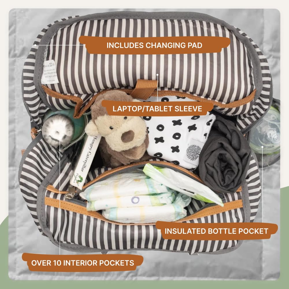 Parker Baby Diaper Backpack - Large Diaper Bag with Insulated Pockets, Stroller Straps and Changing Pad -"Birch Bag" - Cream - Image 3