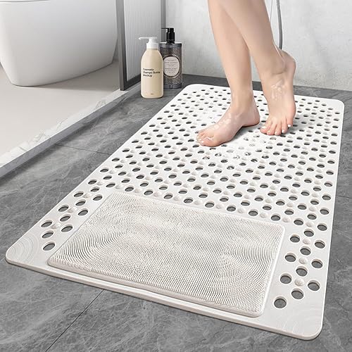 Miniatura 8 de Alfombrilla de ducha antideslizante: 35.4 x 23.6 pulgadas, alfombrillas de ducha grandes de PVC para ducha interior - Limpiador de pies de ducha