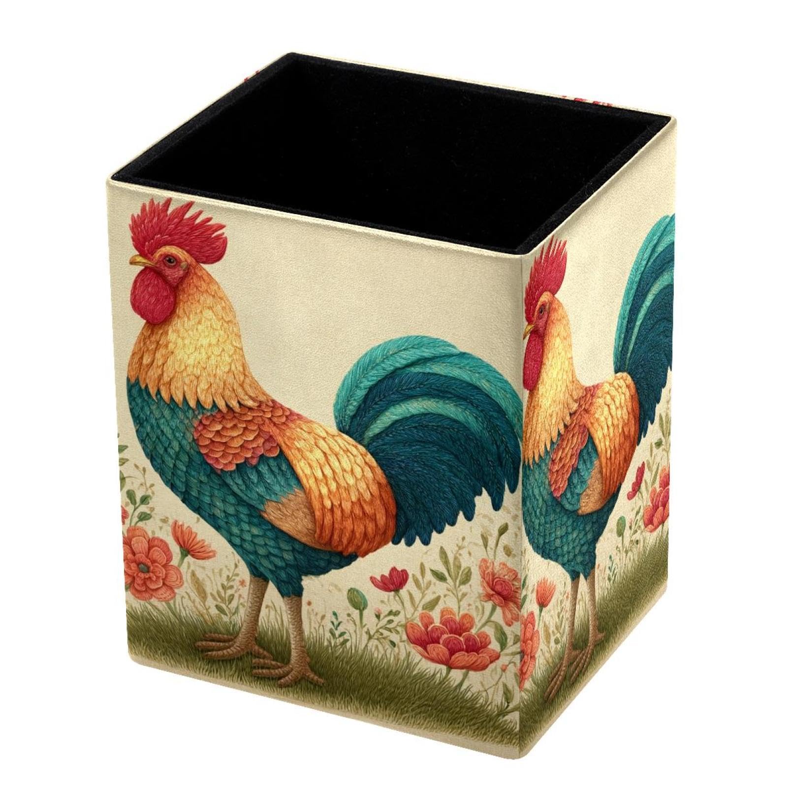 VAPOKF Pencil Holders for Desk, Rooster Printed Pen Holders Pen Pot Makeup Brushes Storage Desktop Stationery Supplies Organiser for Home Office