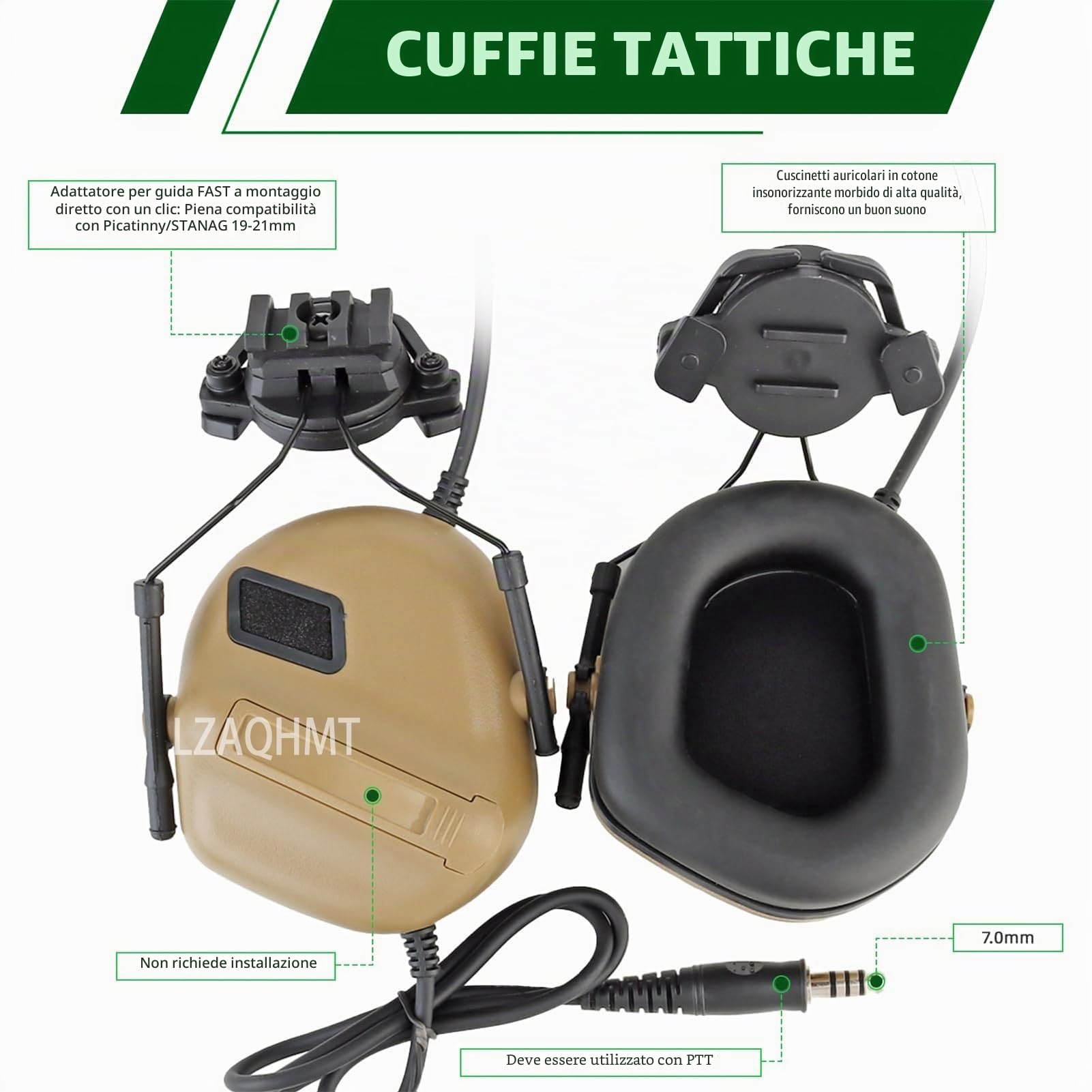 Set Casco Tattico PJ Fast Airsoft - Modello GPNVG-18 Per Visione Notturna Con Supporto NVG L4G24, Cuffia, Luce Di Segnalazione E Tasca Per Contrappeso