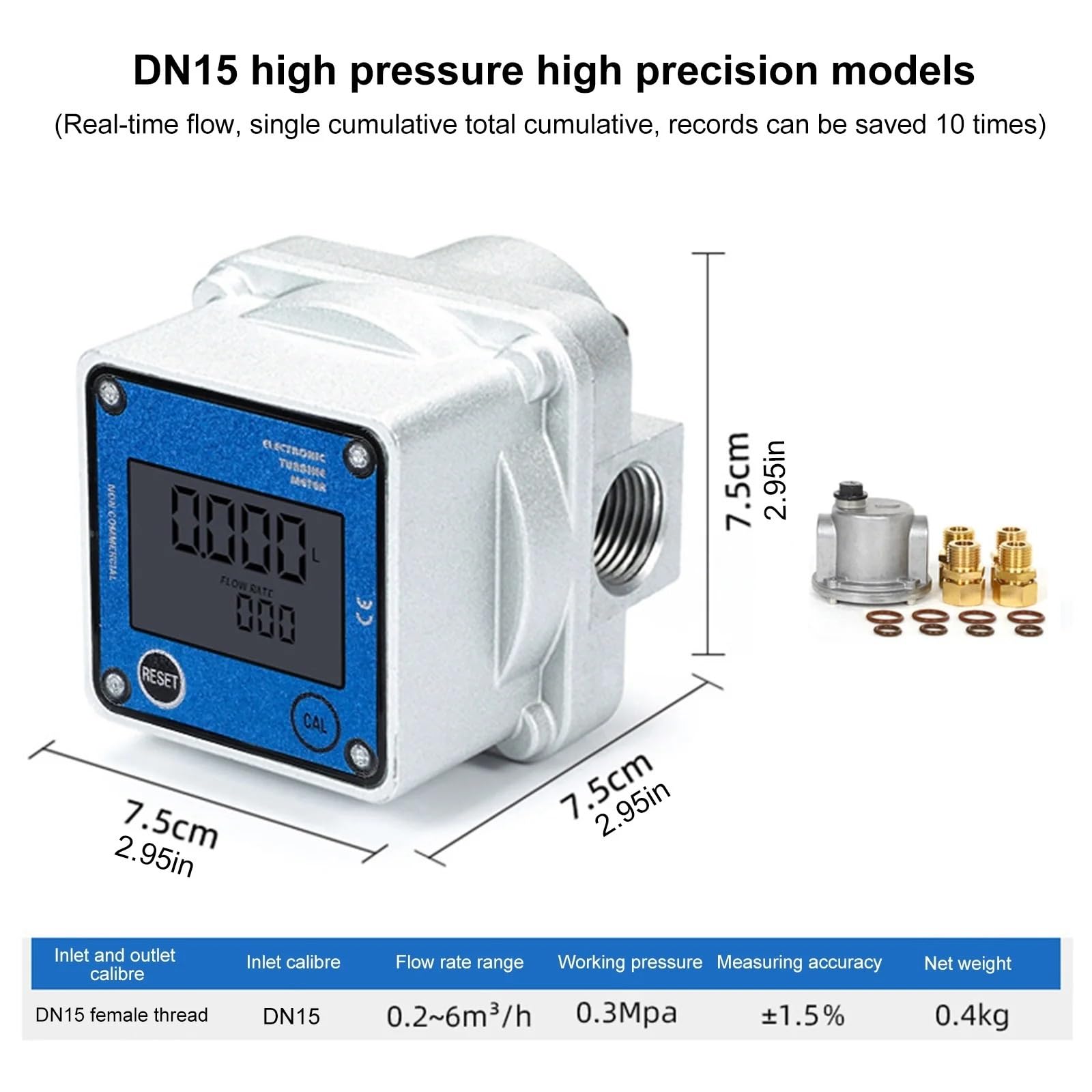 Medidor de flujo de agua, Medidor de flujo de gas DN15/DN20/DN25 con pantalla digital electrónica de alta precisión, caudalímetro Roots for gas natural, oxígeno y aire comprimido.(DN15-3KG)