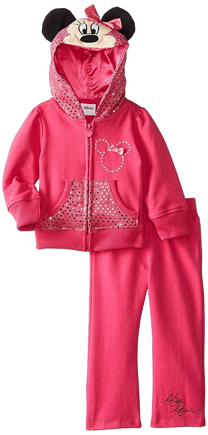 Disney Little Girls' Minnie Mouse 2 Piece French Terry Hoodie Set, Charm Peony (2T)