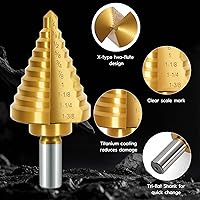 Vista 2 de Broca escalonada de titanio 4241 HSS con dos ranuras rectas, broca escalonada de 1/4 a 1-3/8 pulgadas para metal, 10 tamaños HSS para metal, 1 pieza