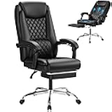 Office Chair with Footrest Ergonomic High Back Design Executive Computer Desk Chair400lbs, 90-135° Reclining Leather Home Office Desk Chairs Swivel Task Chairs with Wheels(Black)