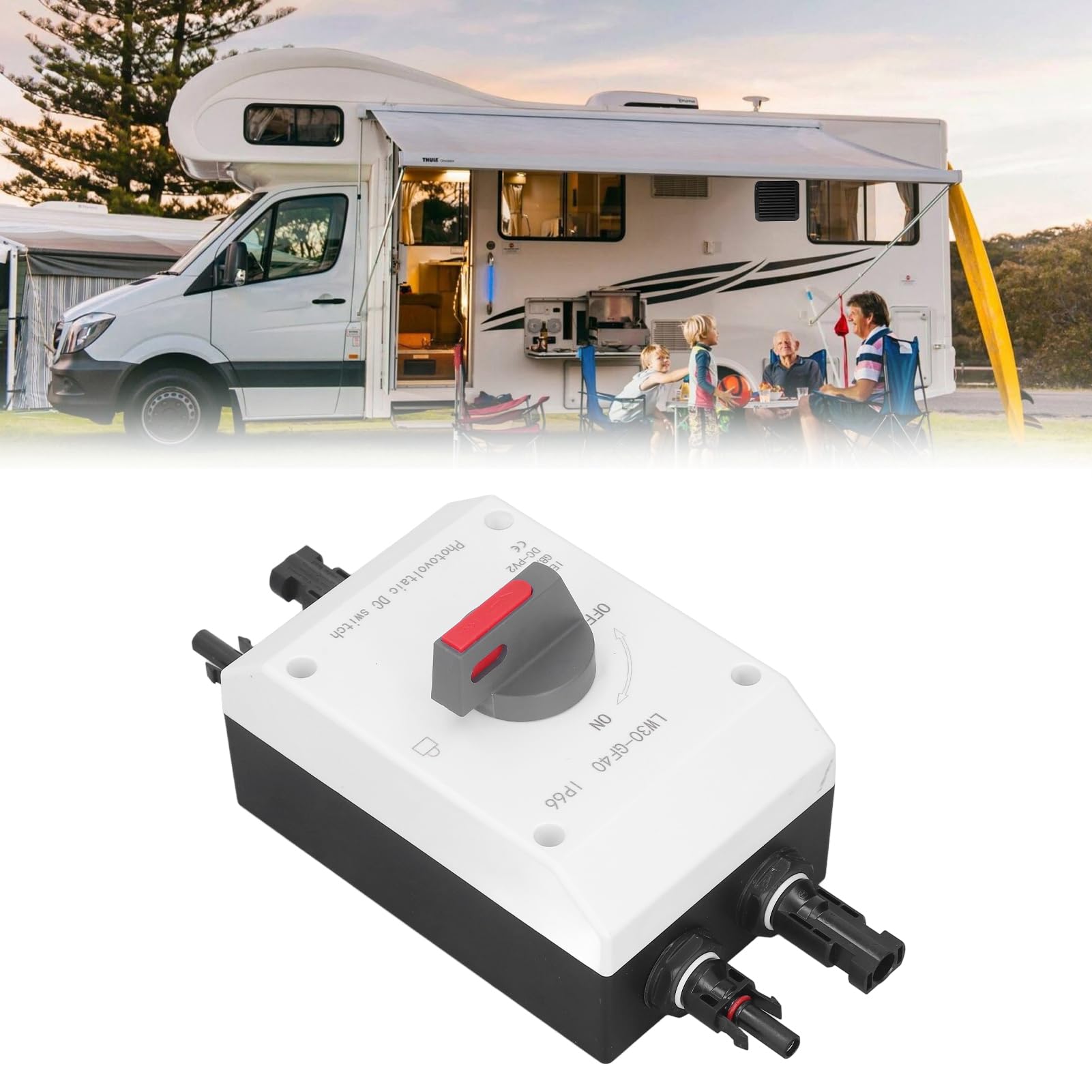 Luocute Sezionatore Solare, Interruttore Isolatore CC Fotovoltaico 4P 32A DC1500V con Custodia Impermeabile IP66, per, Barche e di Energia Solare Off-grid On-grid (2 in 1)