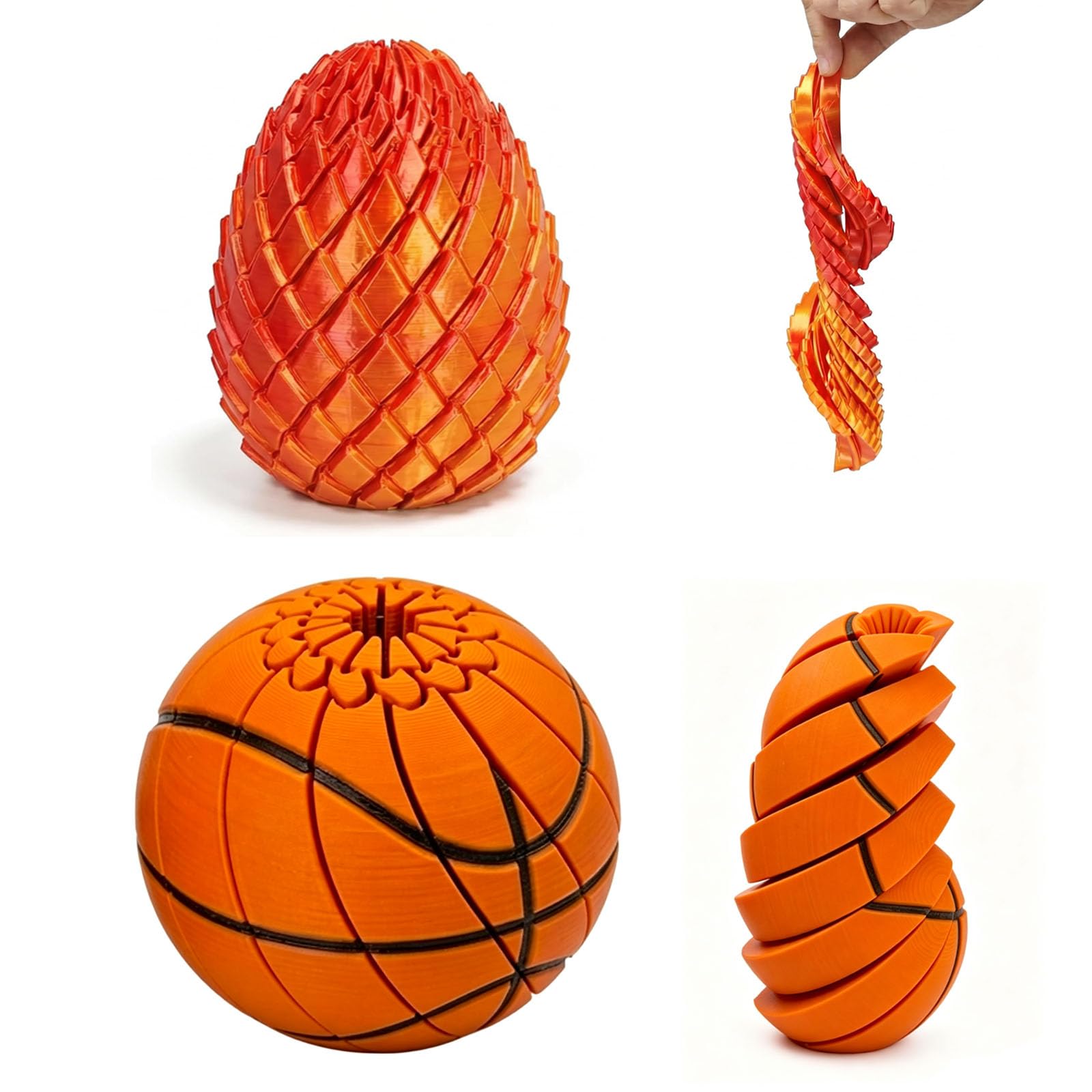 2 PCS 3D Printed Fidget, One 6.6 Cm Basketball and One 5.7 Cm Dragon Egg, Fantasy Collectors or Desk- Enthusiasts Who Appreciate Two Different Printed Forms
