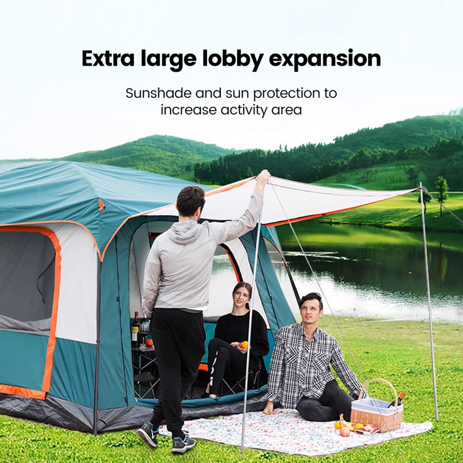 Tienda de Campaña Extragrande para 8-12 Personas, Familiar Portátil de Dos Habitaciones y Un Salón (430x305x200cm), Oxford Resistente al Sol, Verde Oscuro, RARA