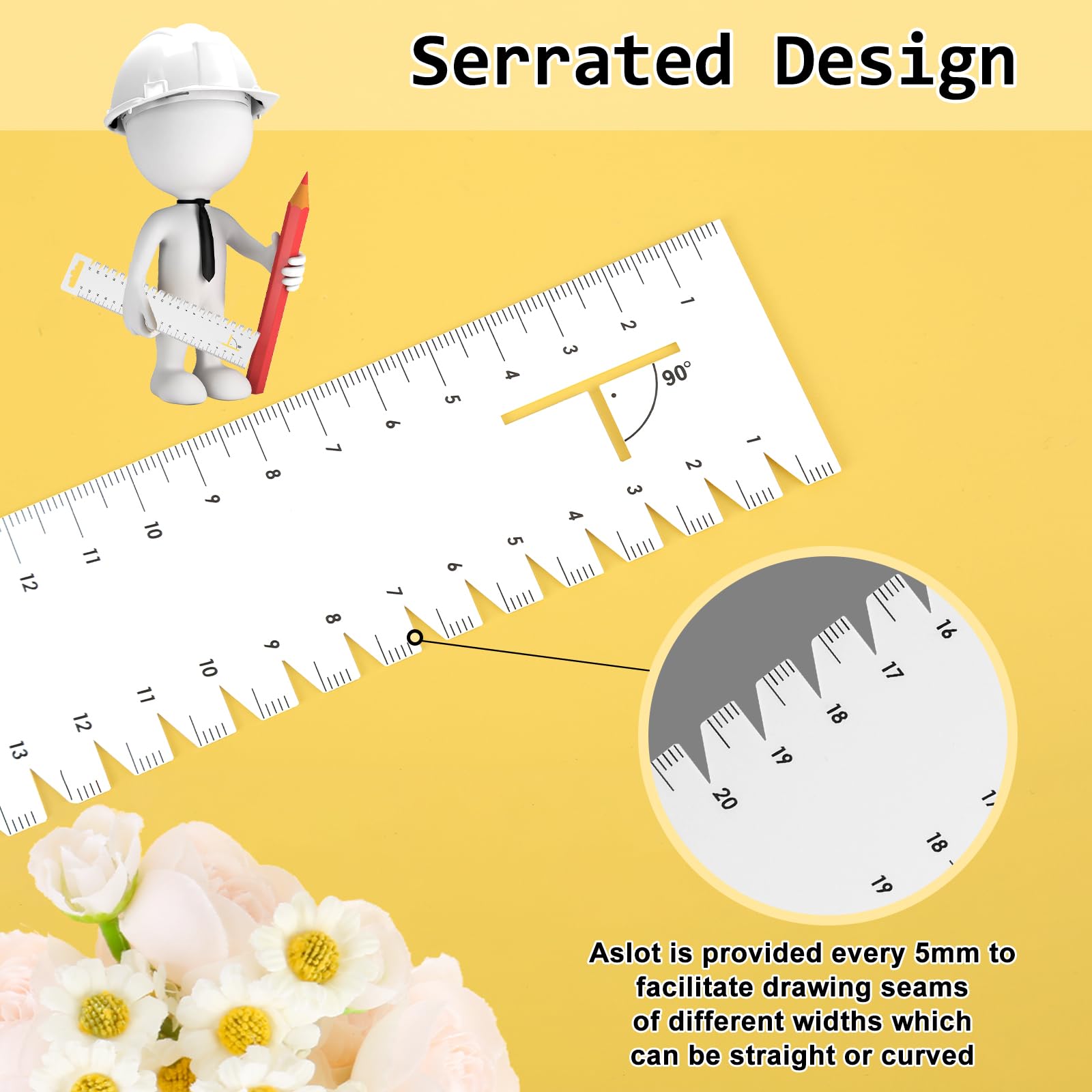 9 Pièces Regle Couture, 6 Règles De Couture Avec Dentelée, 1