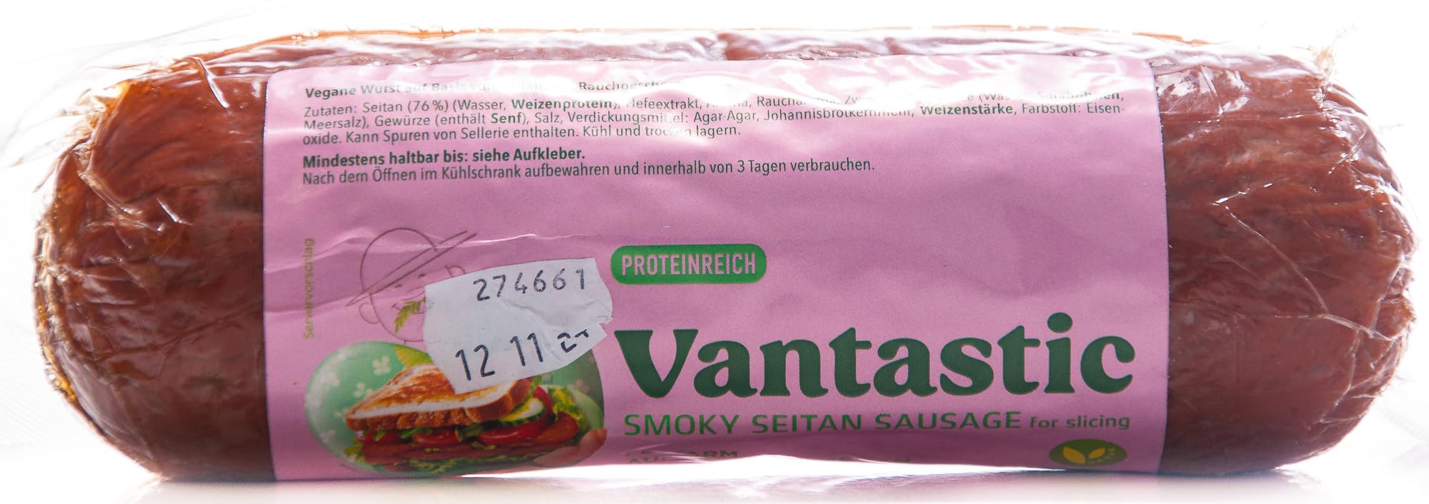 Vantastic foods SIM SALA MI am Stück, 500g | Salami VEGAN | Vegane Wurst | Wurstersatz für Veganer | Pflanzlich auf Seitan Basis
