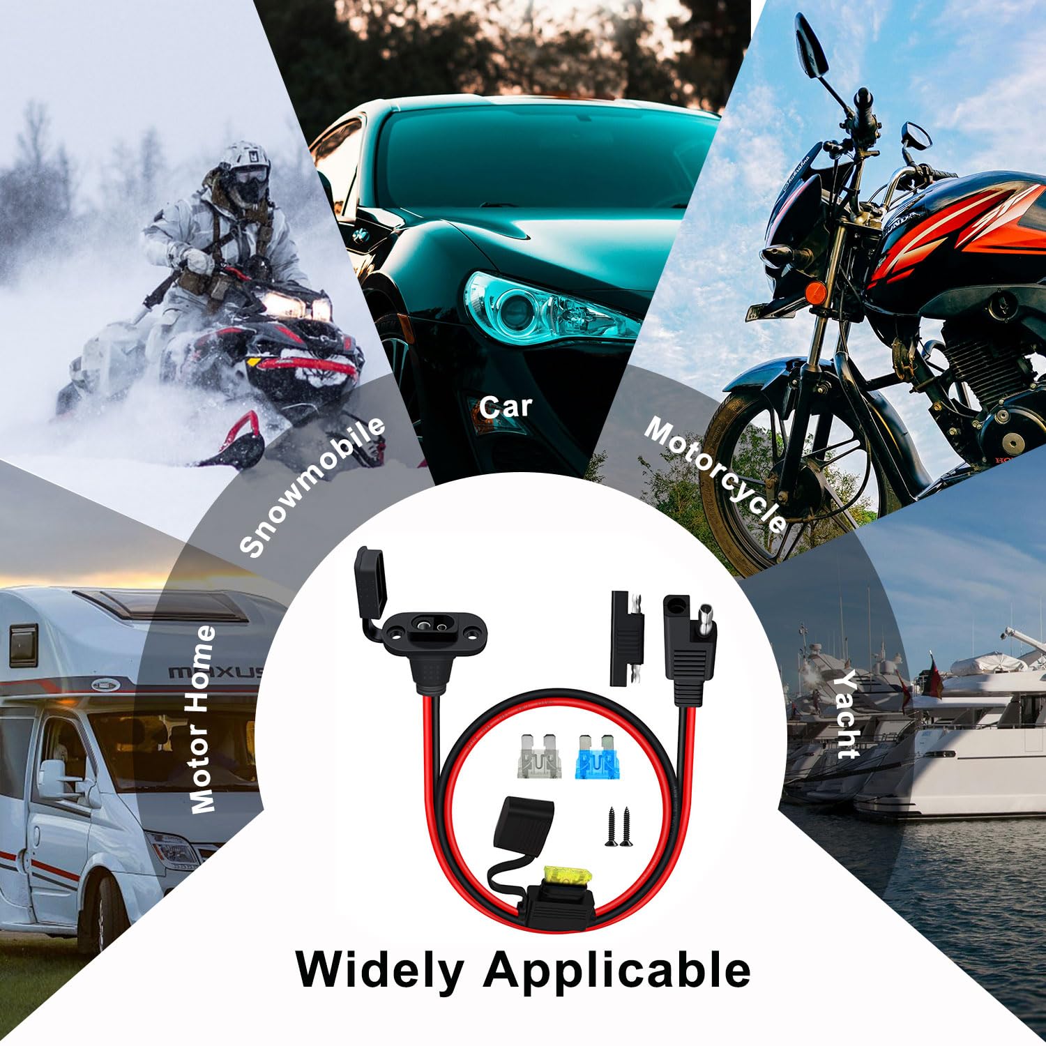 Gniazdo boczne SAE 12V z kablem 12AWG 25A SAE gniazdo podtynkowe gniazdo SAE wodoodporne, łatwe do zainstalowania do samochodu, łodzi, motocykla (1 m)