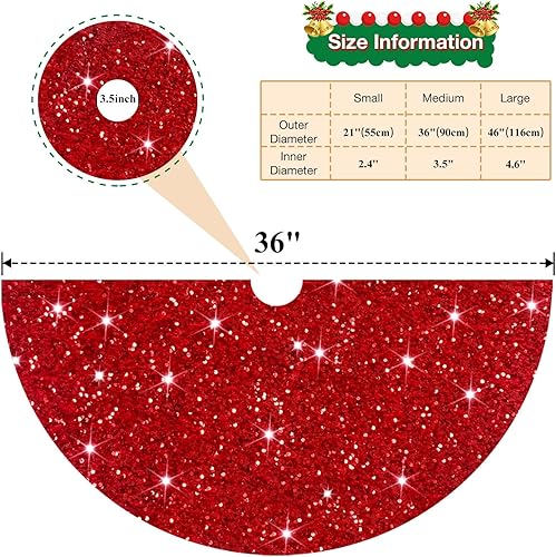 Miniatura 5 de Falda de árbol de Navidad roja de 36 pulgadas, falda de árbol de lentejuelas para decoración de Navidad, falda redonda de árbol de Navidad con