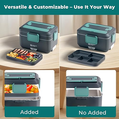 Miniatura 6 de Annie & Mia Design Fiambrera eléctrica para adultos, 100 W, 3.5 L, calentador de alimentos portátil de 2 capas, modo dual de 2.5 L + 1 litro,