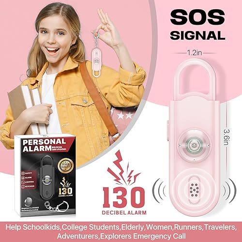 Miniatura 4 de Alarma de seguridad personal para mujeres, sirena fuerte de 130 dB con luz estroboscópica SOS, linterna, ayuda audible de 1000 pies, llamada de