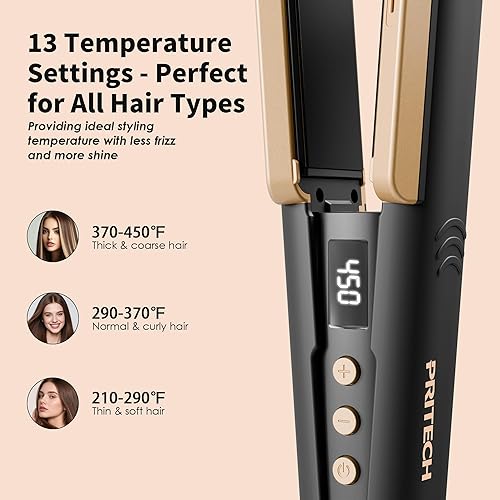 Miniatura 2 de Plancha plana para el cabello, placas anchas de cerámica iónico de doble voltaje para mujeres, calentamiento rápido de 210  a 450  para resultados